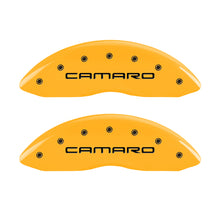 Laden Sie das Bild in den Galerie-Viewer, MGP 4 Caliper Covers Engraved F &amp; R Gen 4/Camaro Yellow Finish Black Char 2000 Chevrolet Camaro