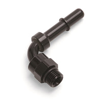 Carica l&#39;immagine nel visualizzatore di Gallery, Russell Performance Adpt Fitting 3/8in SAE Qck Dis Male to #8 SAE Port Male Swvl End 90 Deg Blk Anod