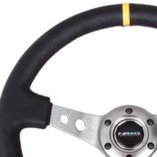 गैलरी व्यूवर में इमेज लोड करें, NRG Reinforced Steering Wheel (350mm / 3in. Deep) Blk Leather w/Gunmetal Cutout Spoke &amp; Yellow CM
