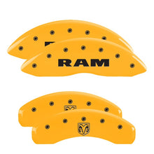 Cargar imagen en el visor de la galería, MGP 4 Caliper Covers Engraved Front Ram Rear Ramhead Yellow Finish Black Char 2006 Dodge Durango