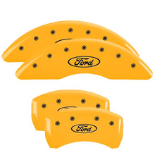 Charger l&#39;image dans la galerie, MGP 4 Caliper Covers Engraved Front &amp; Rear Oval Logo/Ford Yellow Finish Black Char 21-22 Ford Edge