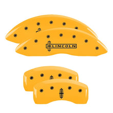 Cargar imagen en el visor de la galería, MGP 4 Caliper Covers Engraved Fr Lincoln Rr Star Logo Yellow Finish Blk Char 17 Lincoln Continental