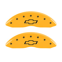 Cargar imagen en el visor de la galería, MGP 4 Caliper Covers Engraved Front &amp; Rear Bowtie Yellow finish black ch