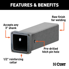 Curt 12in Raw Steel Receiver Tubing (3in Receiver)