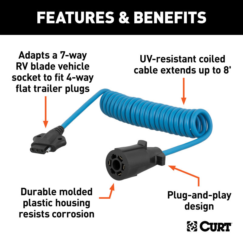 Curt RV 7 To 4-Flat Coiled Adapter