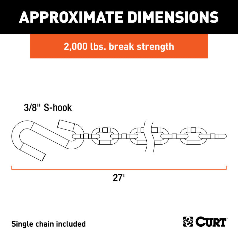 Curt 27in Safety Chain w/1 S-Hook (2000lbs Clear Zinc)