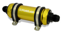 Cargar imagen en el visor de la galería, Fuelab 828 In-Line Fuel Filter Long -6AN In/Out 100 Micron Stainless - Gold