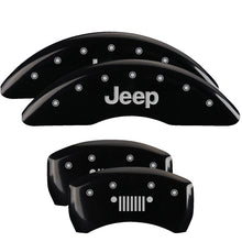 Charger l&#39;image dans la galerie, MGP 4 Caliper Covers Engraved Front JEEP Engraved Rear JEEP Grill logo Black finish silver ch