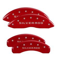 Laden Sie das Bild in den Galerie-Viewer, MGP 4 Caliper Covers Engraved F&amp;R MGP Red Finish Silver Characters 2019 Chevrolet Silverado 1500