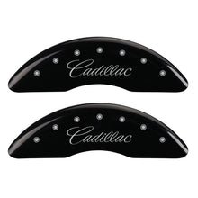 Cargar imagen en el visor de la galería, MGP 4 Caliper Covers Engraved Front &amp; Rear Cursive/Cadillac Black finish silver ch