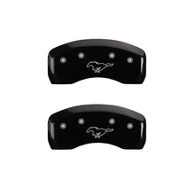 Cargar imagen en el visor de la galería, MGP 4 Caliper Covers Engraved Front Mustang Engraved Rear Pony Black finish silver ch