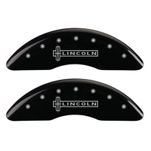 Cargar imagen en el visor de la galería, MGP 4 Caliper Covers Engraved Front Lincoln Engraved Rear Star logo Black finish silver ch
