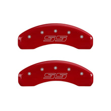 Load image into Gallery viewer, MGP 4 Caliper Covers Engraved Front &amp; Rear Avalanche style/SS Red finish silver ch