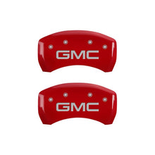 Cargar imagen en el visor de la galería, MGP 4 Caliper Covers Engraved Front &amp; Rear GMC Red Finish Silver Char 2019 GMC Arcadia