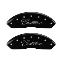 Carica l&#39;immagine nel visualizzatore di Gallery, MGP 4 Caliper Covers Engraved F &amp; R Cursive/Cadillac Black Finish Silver Char 2017 Cadillac XT5