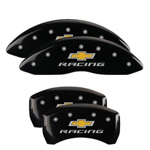 Carica l&#39;immagine nel visualizzatore di Gallery, MGP 4 Caliper Covers Engraved F &amp; R Chevy Racing Black Finish Silver Char 2019 Chevrolet Malibu