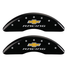 Carica l&#39;immagine nel visualizzatore di Gallery, MGP 4 Caliper Covers Engraved F &amp; R Chevy Racing Black Finish Silver Char 2019 Chevrolet Camaro