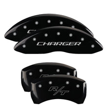 Carica l&#39;immagine nel visualizzatore di Gallery, MGP 4 Caliper Covers Engraved Front &amp; Rear Block/Challenger Black finish silver ch