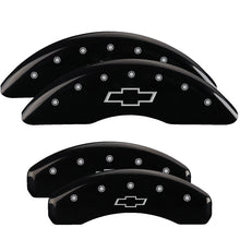 Carica l&#39;immagine nel visualizzatore di Gallery, MGP 4 Caliper Covers Engraved Front &amp; Rear Bowtie Black finish silver ch