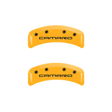 Carica l&#39;immagine nel visualizzatore di Gallery, MGP 4 Caliper Covers Engraved F &amp; R Gen 4/Camaro Yellow Finish Black Char 1997 Chevrolet Camaro