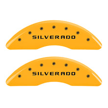 Cargar imagen en el visor de la galería, MGP 4 Caliper Covers Engraved Front &amp; Rear Bowtie Black finish silver ch
