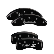 Cargar imagen en el visor de la galería, MGP 4 Caliper Covers Engraved Front Lincoln Engraved Rear MKZ Black finish silver ch