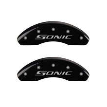 गैलरी व्यूवर में इमेज लोड करें, MGP Front set 2 Caliper Covers Engraved Front Sonic Black finish silver ch