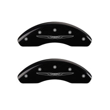 Laden Sie das Bild in den Galerie-Viewer, MGP 4 Caliper Covers Engraved Front &amp; Rear Style 2/Chrysler Wing Black finish silver ch