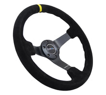 गैलरी व्यूवर में इमेज लोड करें, NRG Reinforced Steering Wheel (350mm / 3in. Deep) Blk Suede/X-Stitch w/5mm Blk Spoke &amp; Yellow CM
