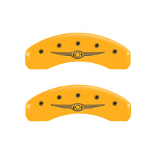 Cargar imagen en el visor de la galería, MGP 4 Caliper Covers Engraved Front &amp; Rear Style 1/Chrysler Wing Yellow finish black ch