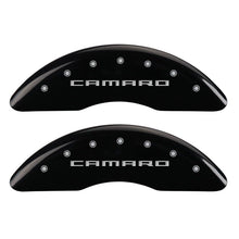 Cargar imagen en el visor de la galería, MGP 4 Caliper Covers Engraved Front Gen 5/Camaro Engraved Rear Gen 5/Z28 Black finish silver ch