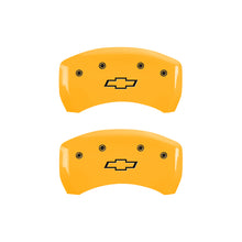 Laden Sie das Bild in den Galerie-Viewer, MGP 4 Caliper Covers Engraved Front &amp; Rear Bowtie Yellow finish black ch