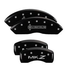 Cargar imagen en el visor de la galería, MGP 4 Caliper Covers Engraved Front Lincoln Engraved Rear MKZ Black finish silver ch