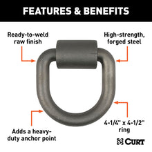 Load image into Gallery viewer, Curt 3inx 3in Weld-On Tie-Down D-Ring (8833lbs Raw Steel)