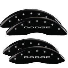 Cargar imagen en el visor de la galería, MGP 4 Caliper Covers Engraved Front &amp; Rear With out stripes/Dodge Black finish silver ch