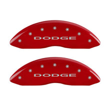 Cargar imagen en el visor de la galería, MGP 4 Caliper Covers Engraved Front &amp; Rear With out stripes/Dodge Red finish silver ch
