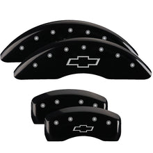 Cargar imagen en el visor de la galería, MGP 4 Caliper Covers Engraved Front &amp; Rear Bowtie Black finish silver ch