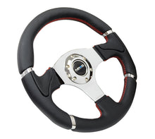 गैलरी व्यूवर में इमेज लोड करें, NRG Reinforced Steering Wheel (320mm) Blk Leather/Red Stitching w/Chrome 3-Spoke Center