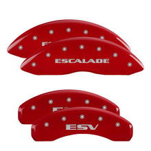 Charger l&#39;image dans la galerie, MGP 4 Caliper Covers Engraved Front Escalade Engraved Rear ESV Red finish silver ch
