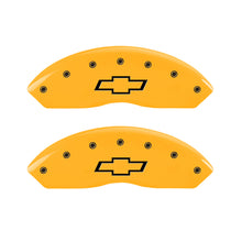 Cargar imagen en el visor de la galería, MGP 4 Caliper Covers Engraved Front &amp; Rear Bowtie Yellow finish black ch