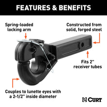 Carica l&#39;immagine nel visualizzatore di Gallery, Curt Receiver-Mount Pintle Hook (2in Shank 20000lbs 2-1/2in Lunette Eyes)