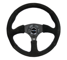 Carica l&#39;immagine nel visualizzatore di Gallery, NRG Reinforced Steering Wheel (350mm / 2.5in. Deep) Blk Suede Comfort Grip w/5mm Matte Blk Spokes