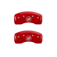 Cargar imagen en el visor de la galería, MGP 4 Caliper Covers Engraved Front Buick Engraved Rear Buick Shield Red finish silver ch