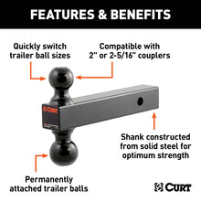 Carica l&#39;immagine nel visualizzatore di Gallery, Curt Multi-Ball Mount (2in Solid Shank 2in &amp; 2-5/16in Black Balls)