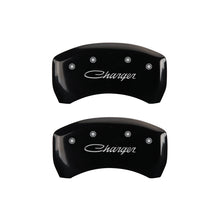 Charger l&#39;image dans la galerie, MGP 4 Caliper Covers Engraved Front &amp; Rear Cursive/Charger Black finish silver ch