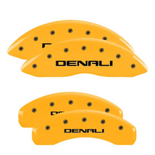 Cargar imagen en el visor de la galería, MGP 4 Caliper Covers Engraved Front &amp; Rear Denali Yellow Finish Black Char 2009 GMC Savana 1500