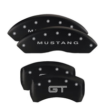 Cargar imagen en el visor de la galería, MGP 4 Caliper Covers Engraved Front Mustang Engraved Rear GT Black finish silver ch