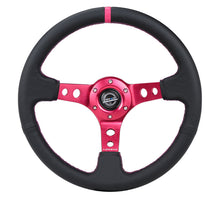 गैलरी व्यूवर में इमेज लोड करें, NRG Reinforced Steering Wheel (350mm/3in. Deep) Black Leather/ Fushia Center Mark/ Fushia Stitching