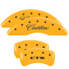 Charger l&#39;image dans la galerie, MGP 4 Caliper Covers Engraved Front &amp; Rear Cursive/Cadillac Yellow finish black ch