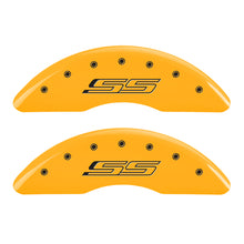 Cargar imagen en el visor de la galería, MGP 4 Caliper Covers Engraved Front &amp; Rear Gen 5/SS Yellow finish black ch